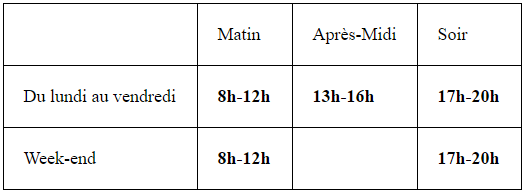 Horaires d'interventions